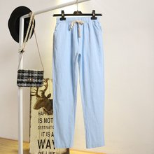 Голубые  хлопковые брюки с эластичным поясом