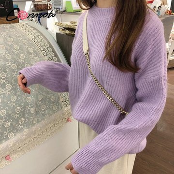 Лавандовый свитер крупной вязки 