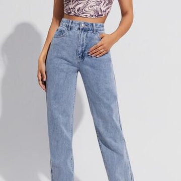 Прямые джинсы с карманом и высокой талией