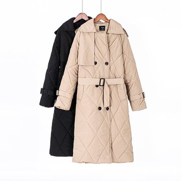 Стеганная куртка-пальто бежевая