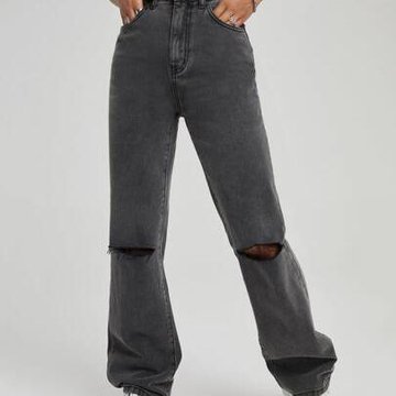 Темно-серые широкие джинсы с разрезами