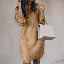 Вязаный свитер-платье с высоким воротником 