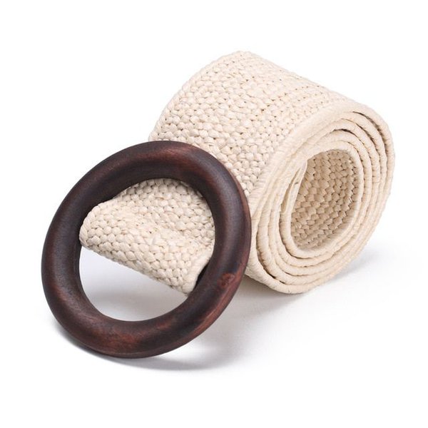 Ремень из соломы с круглой деревянной пряжкой 