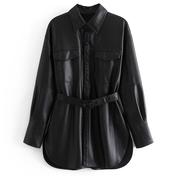 Рубашка  из искусственной кожи с поясом на талии