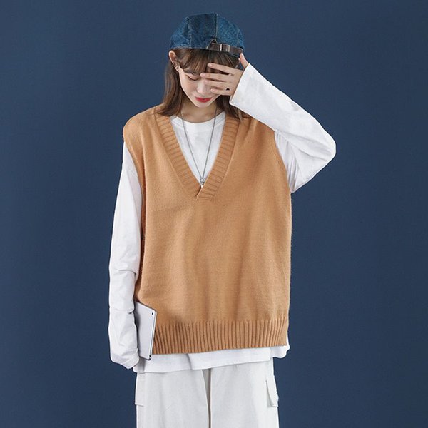 Свободный трикотажный жилет без рукавов с v-образным вырезом