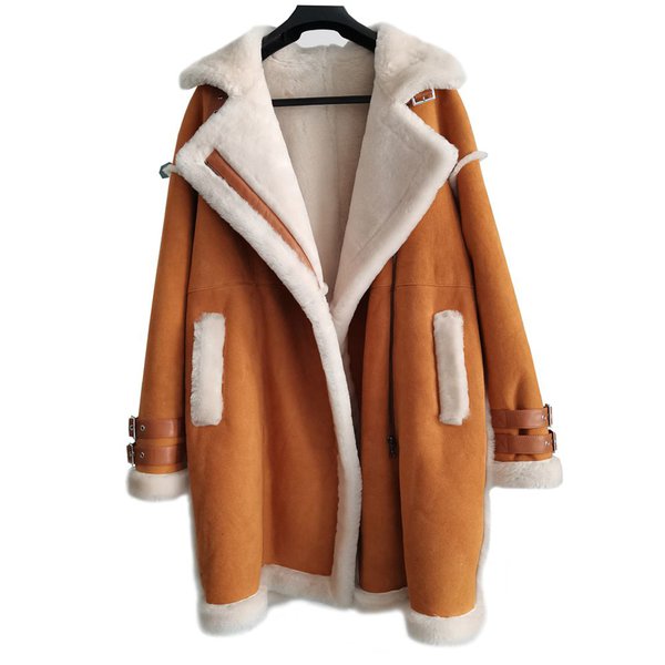 Теплая свободная дубленка с натуральным мехом