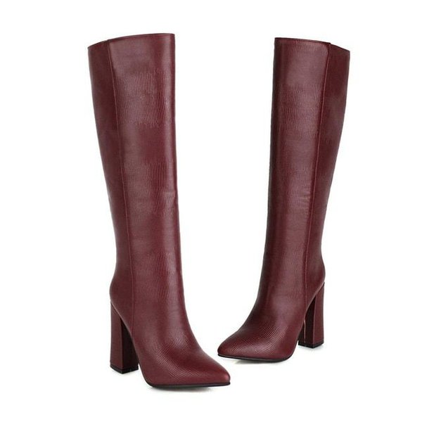Женские сапоги до колена на высоком квадратном каблуке 